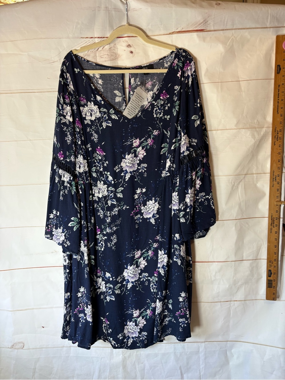 ellos Navy Floral V-Neck Dress with Pink and Teal Blooms